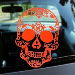 Sugar Skull Car Decal,, Vinyl Window Sticker, Day of the Dead Art 7*4 inc